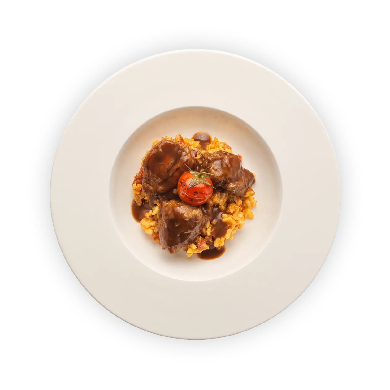 Ragoût de lapin au jus méditerranée | risotto aux tomates