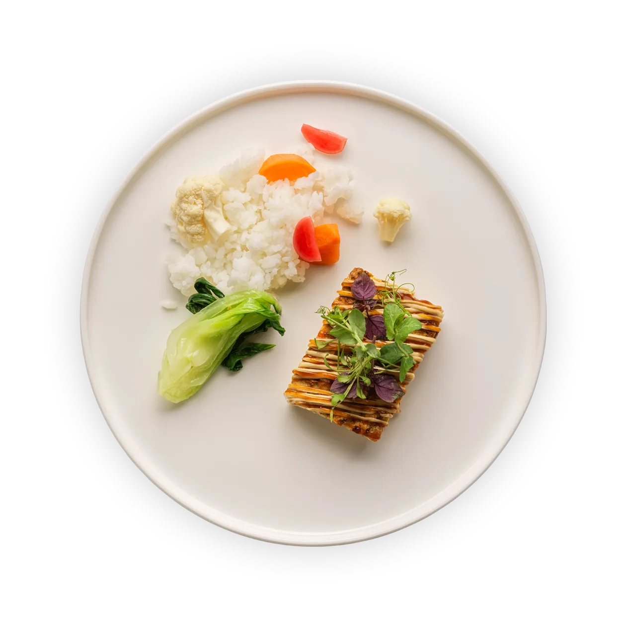 Okonomiyaki pancake with infused mayonnaise and barbecue sauce | Sushi rice | Pickled vegetables and toasted sesame seeds (by Hiltl))