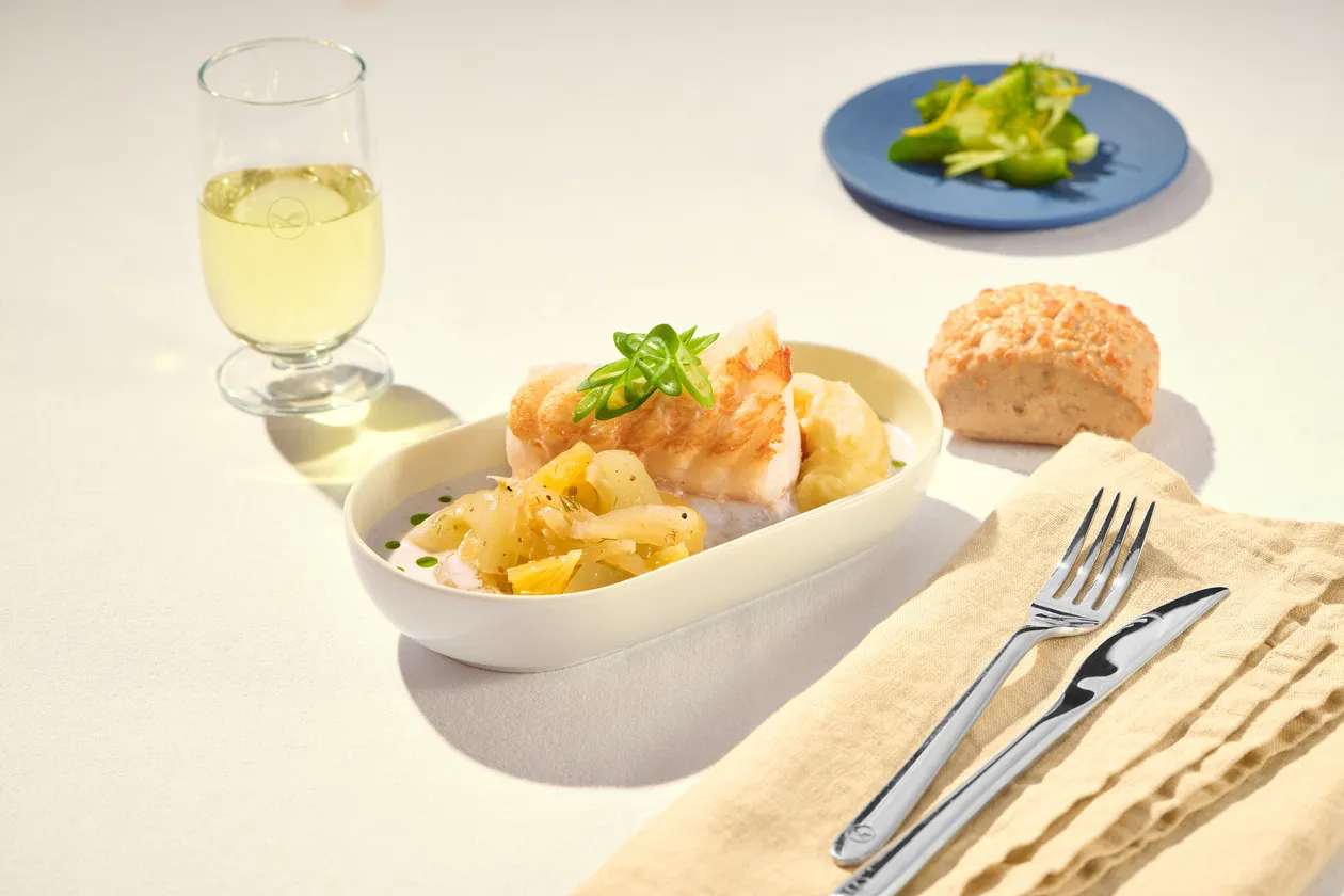 Cod Fish | Mustard Sauce | Orange Fennel | Braised Cucumber| Mashed Potatoes