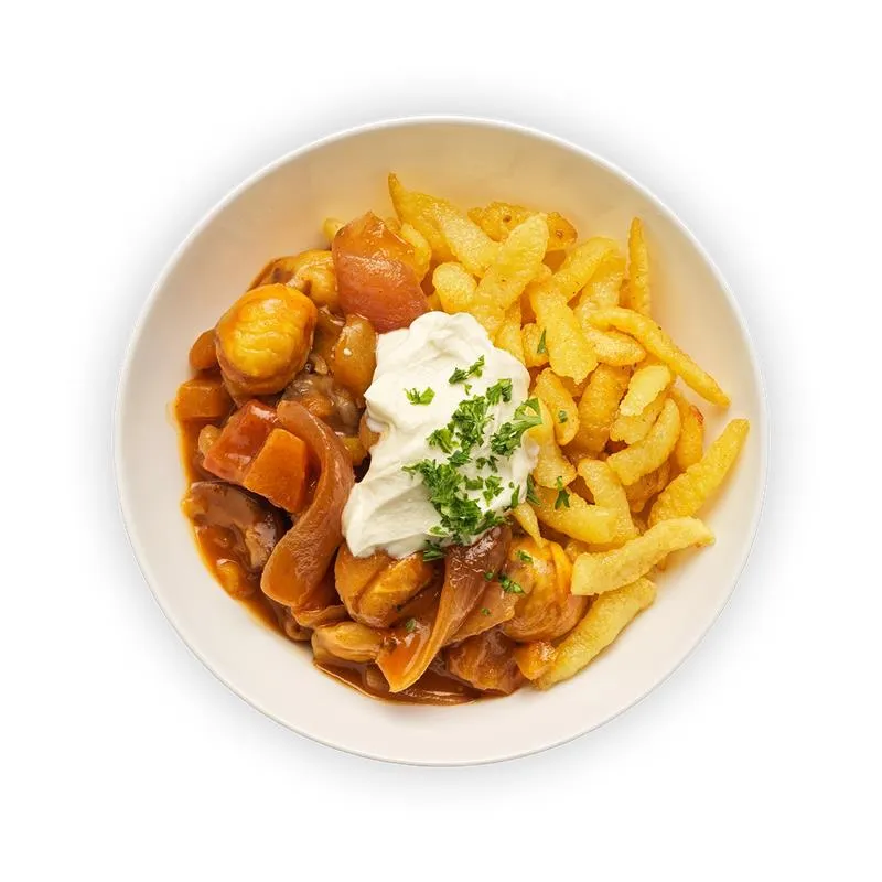 Pumpkin and chestnut goulash | Spelt spätzli and sour cream (by Hiltl)