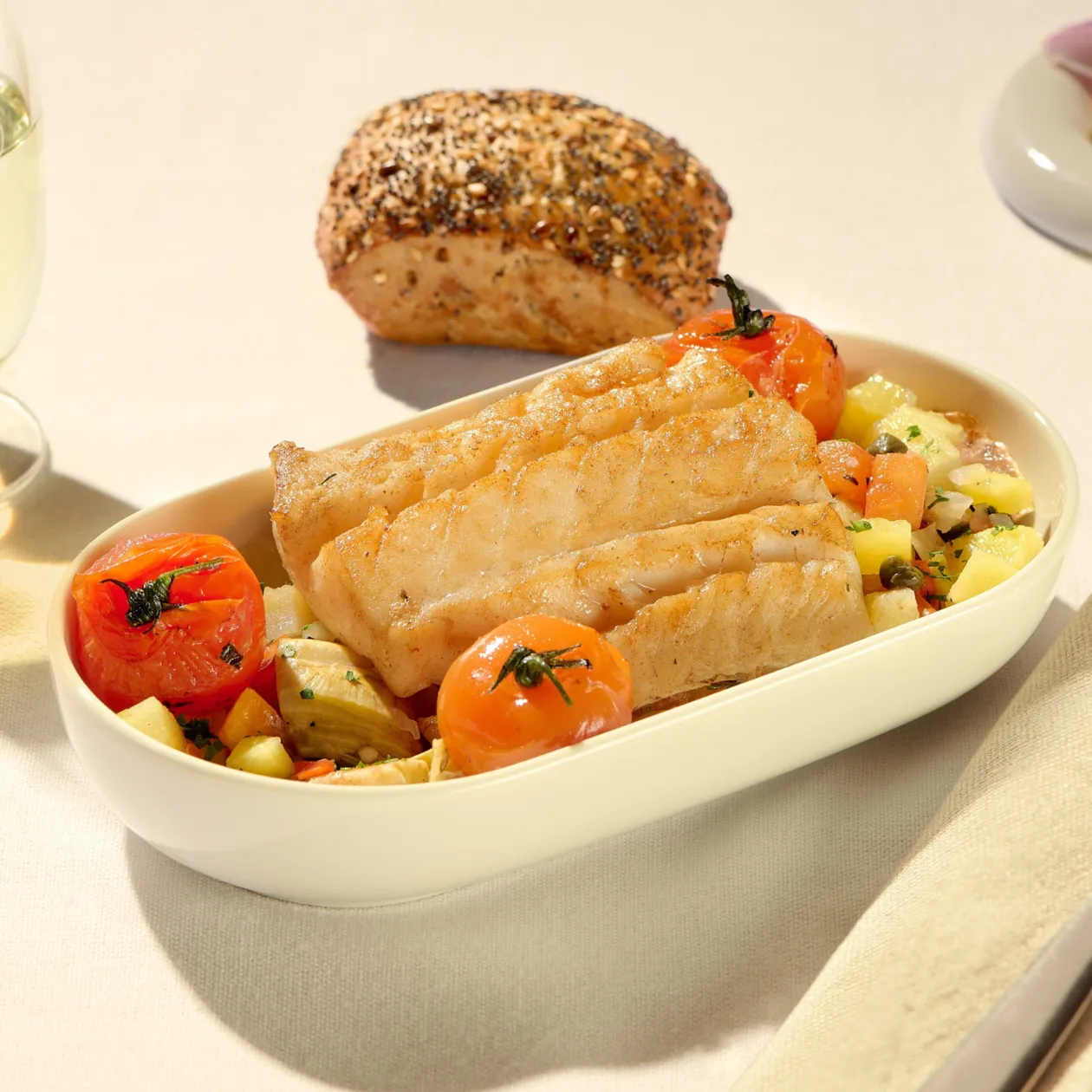 FRIED COD | Potato and Artichoke Ragout | braised Cherry Tomato