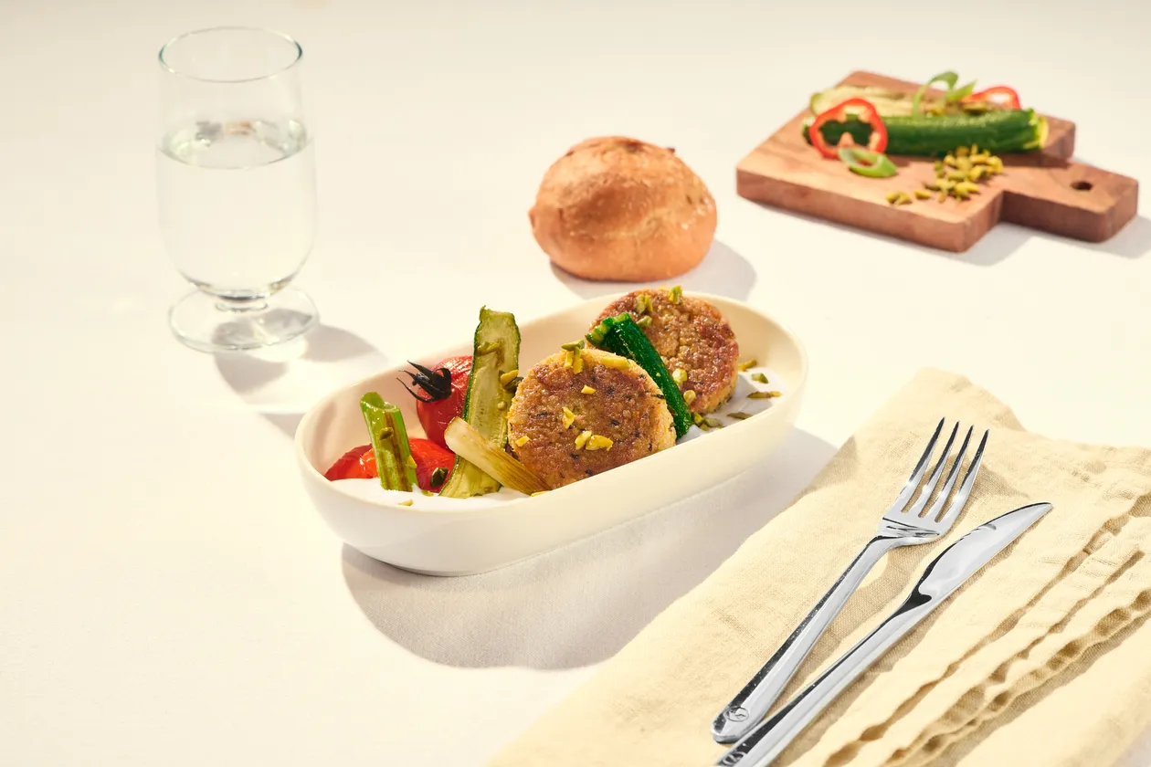 Quinoa Patty | Celery Cream | Mediterranean Vegetables | Pistachios
