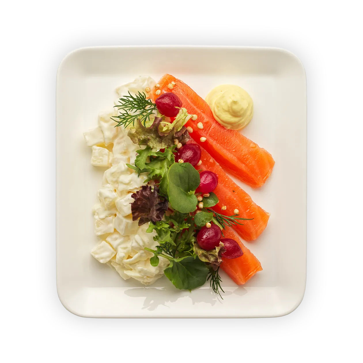 Truite saumonée | labneh au safran | salade de pommes et céleri-rave (sans gluten)