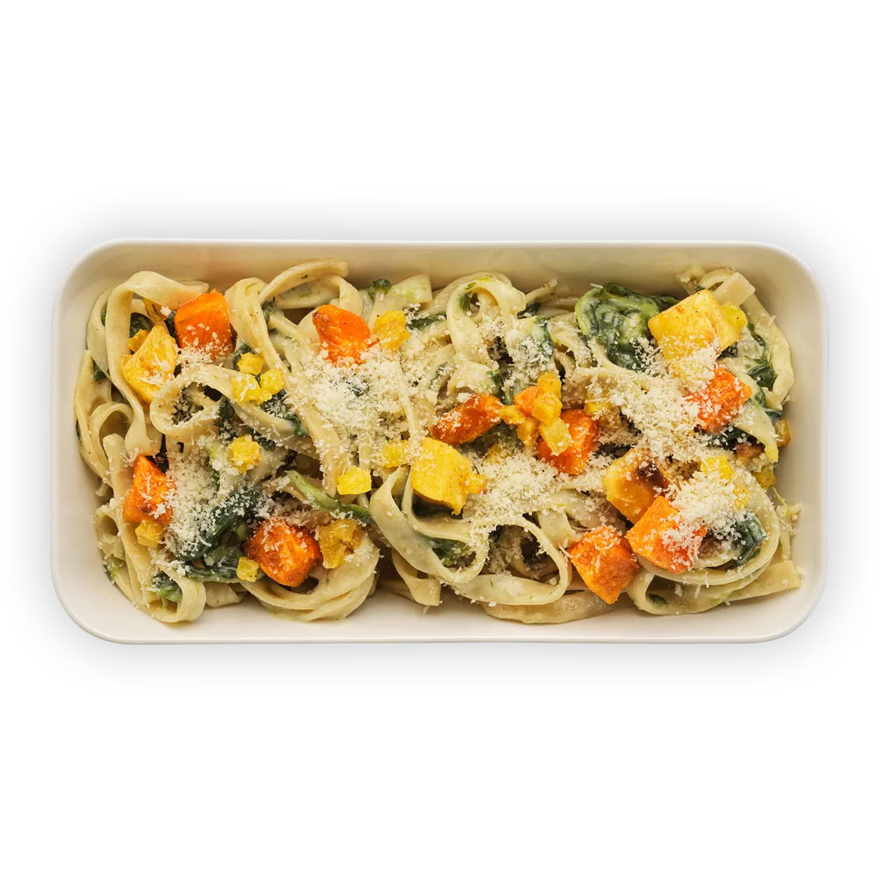 Puschlaver Pizzoccheri | Buckwheat pasta with cheese sauce | spinach and roasted root vegetables