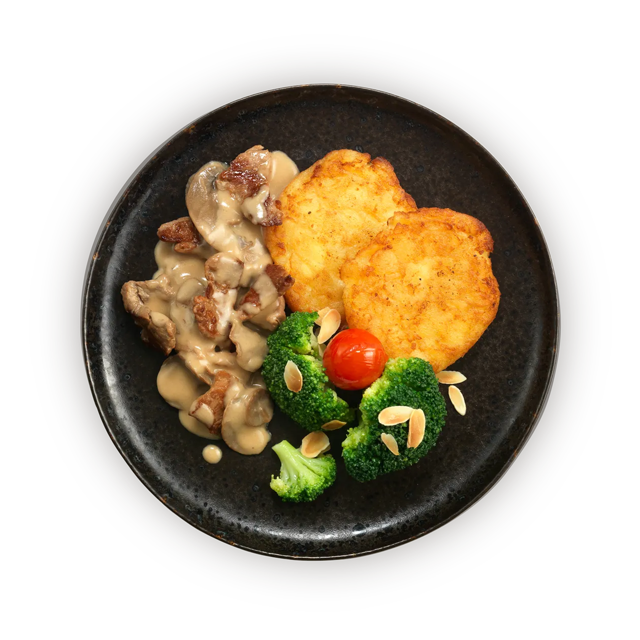 Zurich-style sliced veal served with rösti | broccoli | side salad