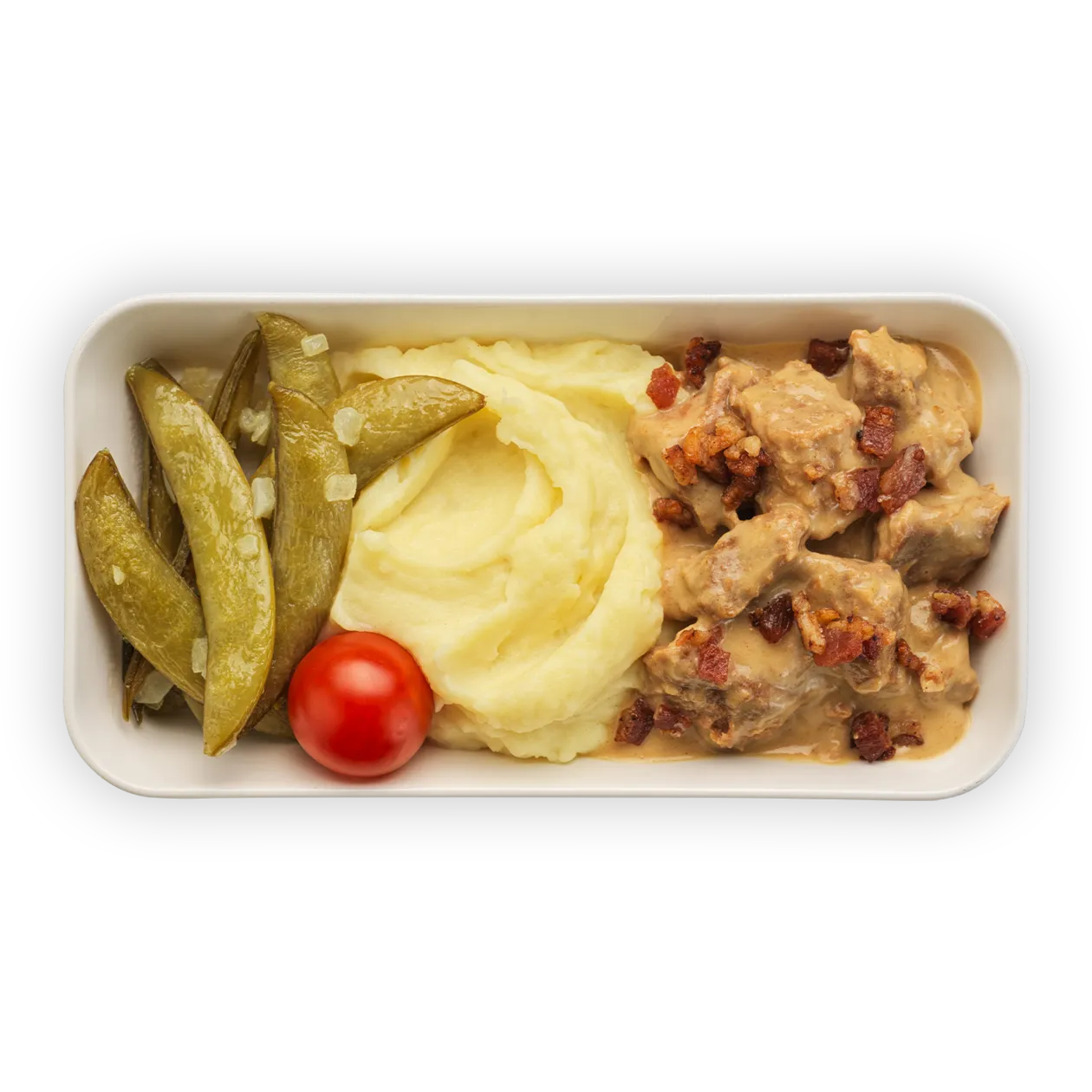 Kalbsragoût mit Senfsauce | Kartoffelstock und Knackerbsen