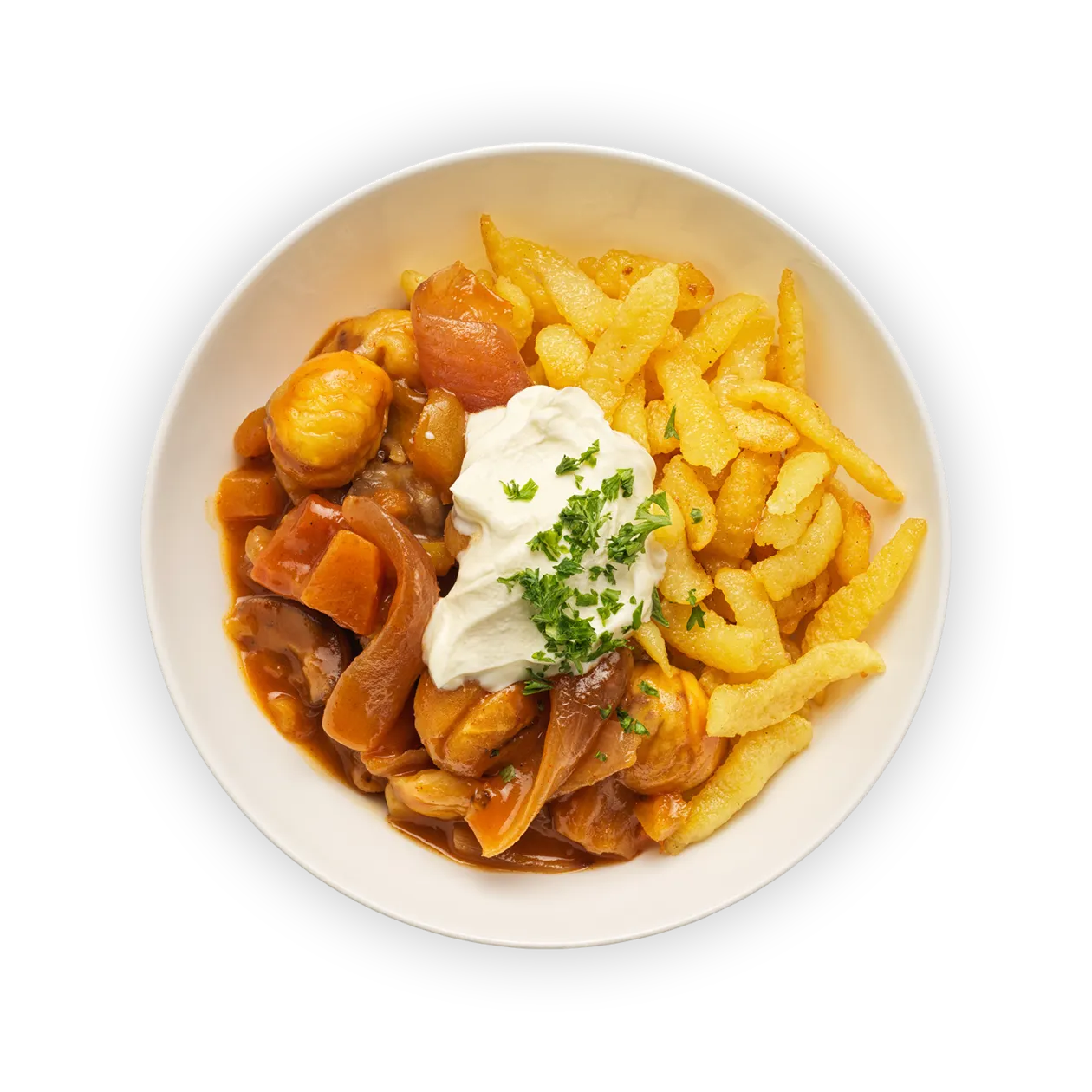 Pumpkin and chestnut goulash | Spelt spätzli and sour cream (by Hiltl)