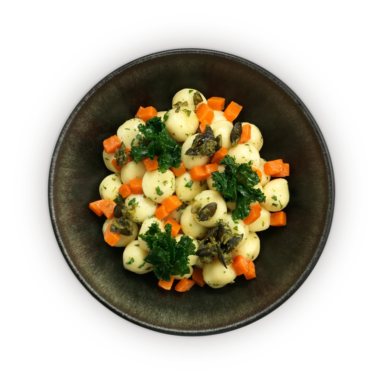 Pumpkin gnocchi in herb cream sauce