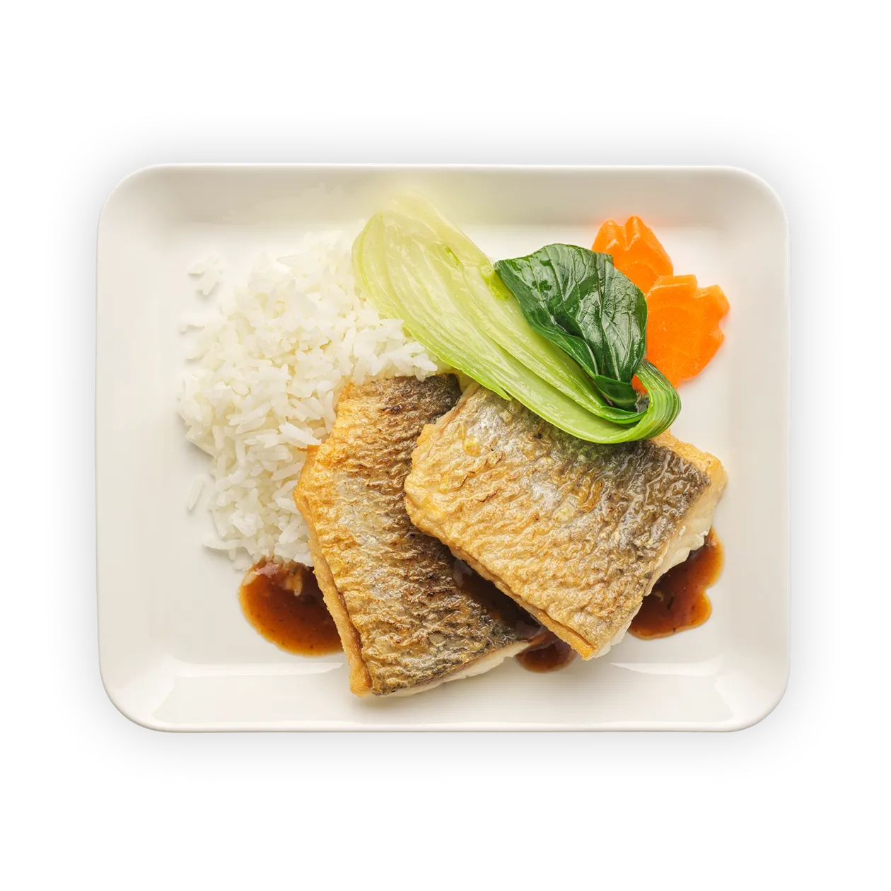 Sautéed sea bream with fai dang sauce | Jasmine rice and bok choy